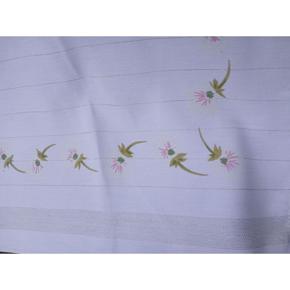 Tablecloth Vintage 60s Pink Thistle Dandelion with Silver Metallic embellishment